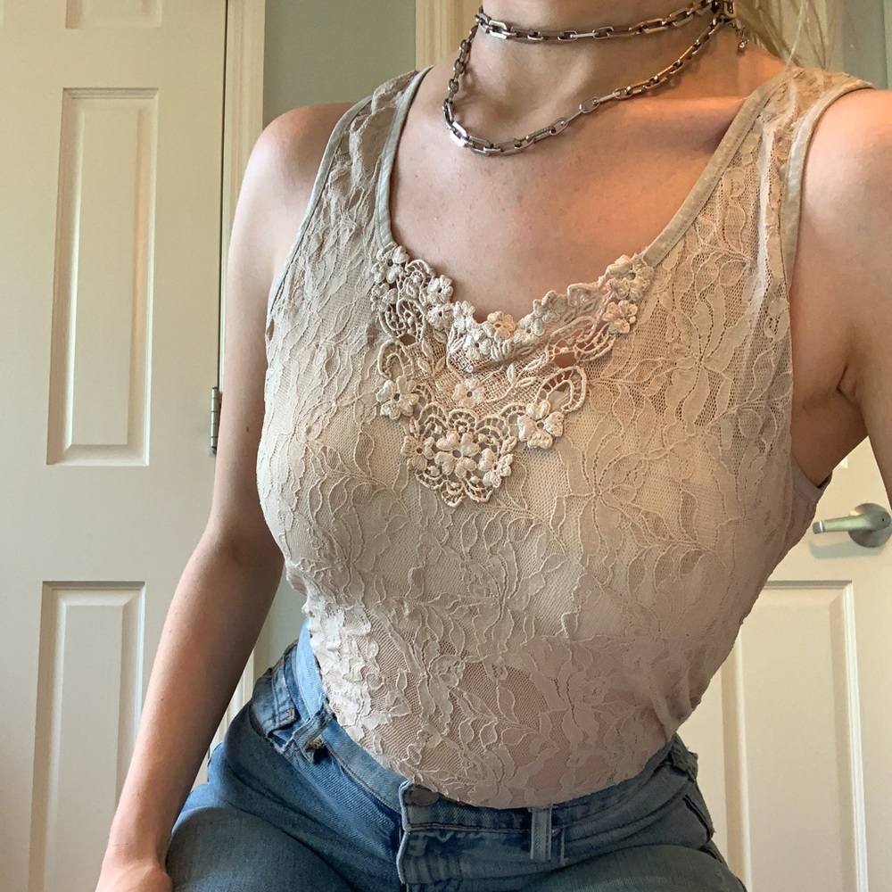 Beige/tan lace tank top